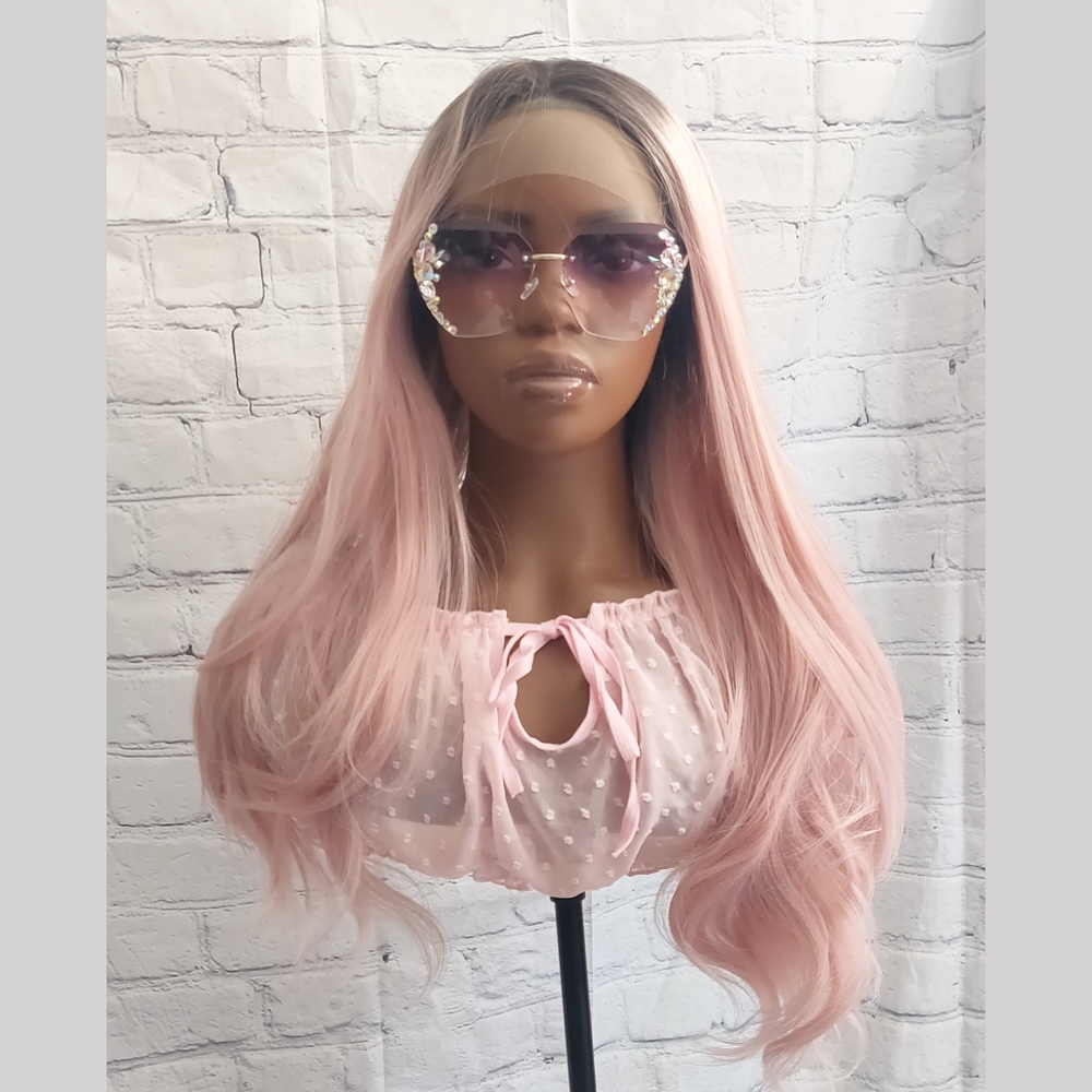 Ballet Pink & Dark-root Lacefront Synthetic "Coachella" wig